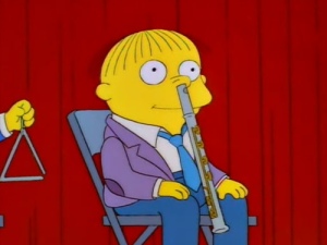 Ralph Wiggum with a flute up his nose
